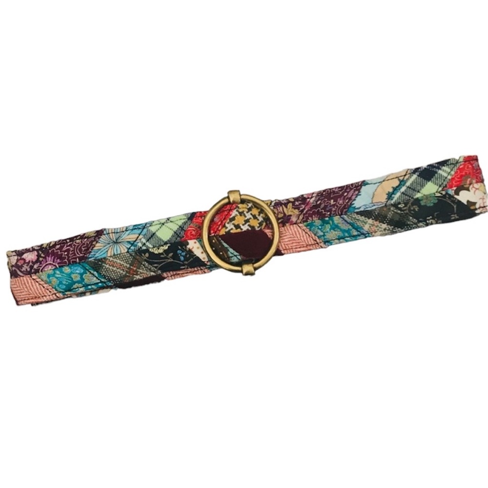 Boho Patchwork Quilted Solid Brass Buckle Cottage… - image 1